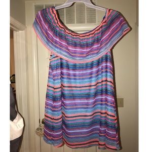 Striped top, off the shoulder or flutter sleeve